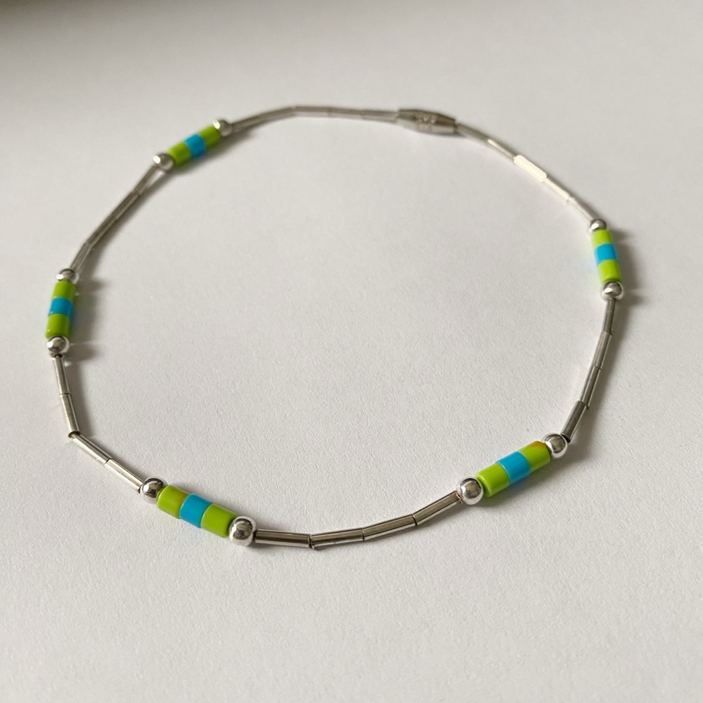 Vintage Silver Tone Beaded Ankle Bracelet Anklet